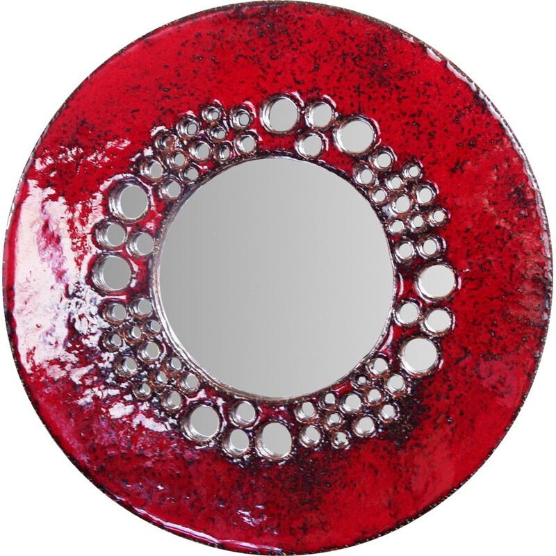 Vintage red ceramic mirror, 1960s