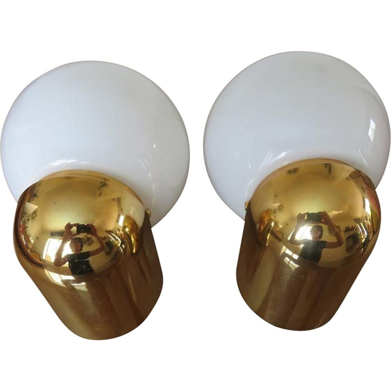 Pair of vintage Limburg sconces in opaline and gold methacrylate, 1980
