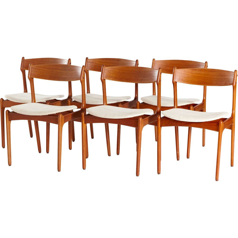 Set of 6 vintage beige teak chairs by Erik Buch for O.D. Mobler, 1960