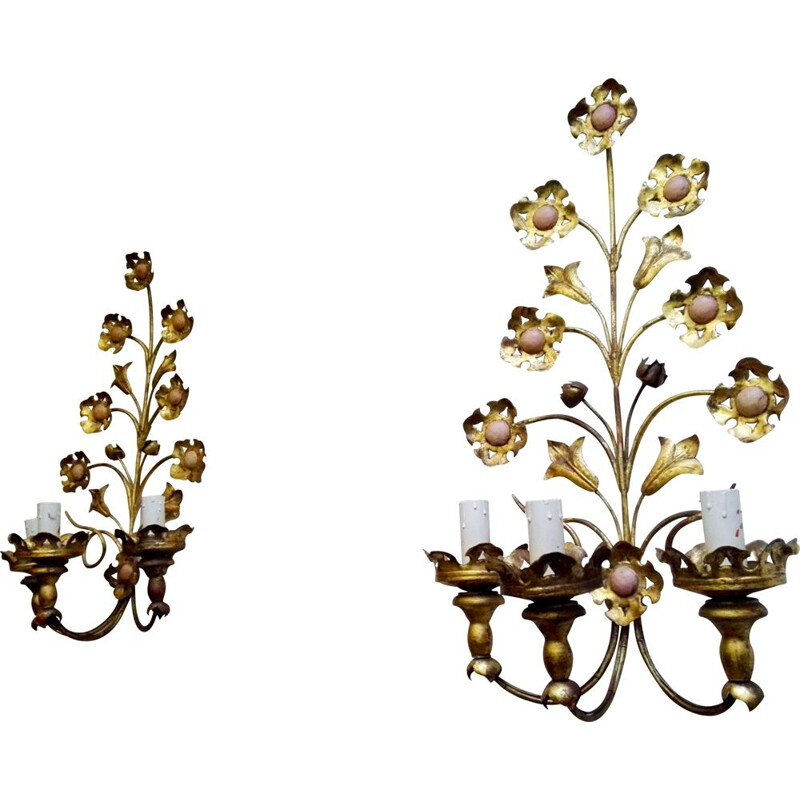 Pair of vintage gilt metal sconces, Italy 1950