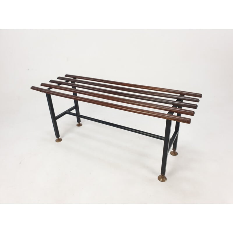 Mid century bench in teak with brass feet, Italy 1950s