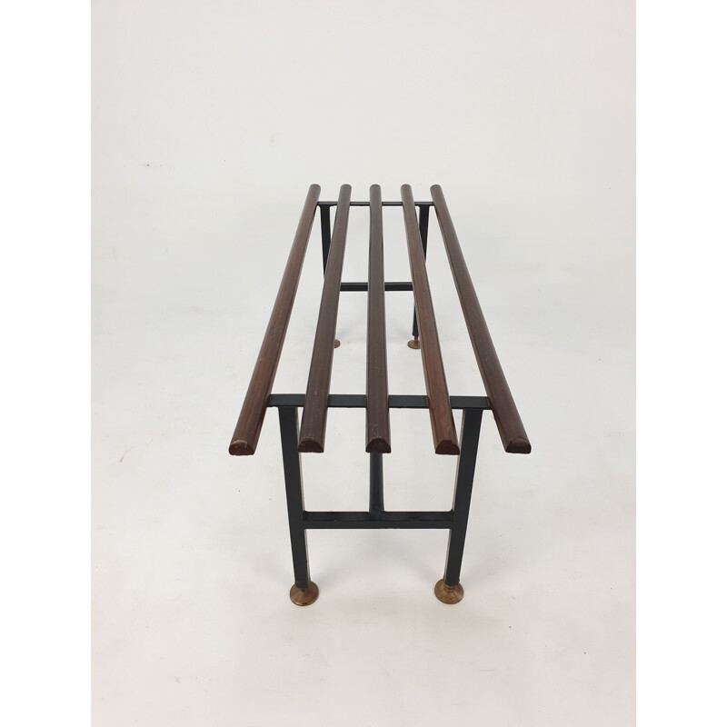 Mid century bench in teak with brass feet, Italy 1950s