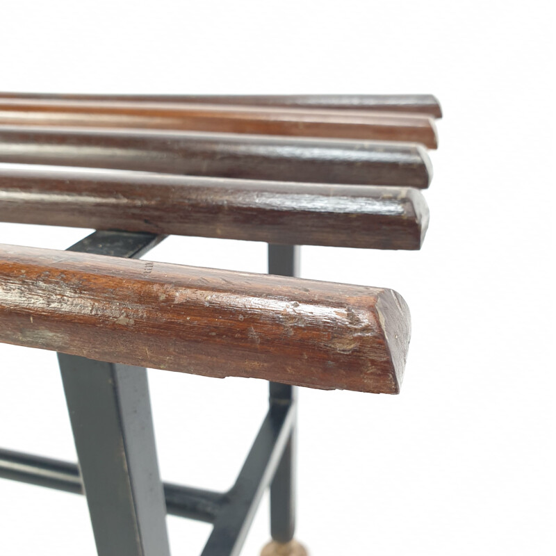 Mid century bench in teak with brass feet, Italy 1950s