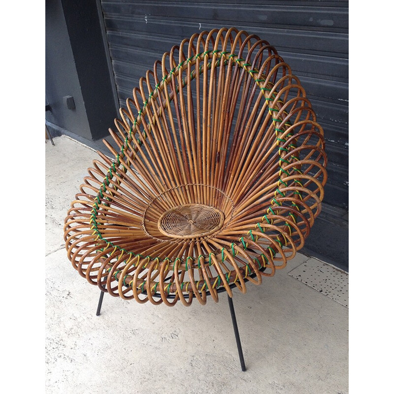 Mid-century armchair in rattan, Janine ABRAHAM - 1960s