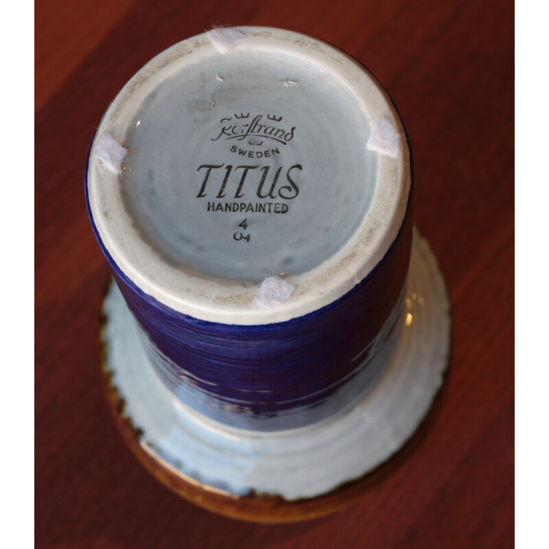 Swedish Rörstrand "Titus" vase in blue ceramic, Olle ALBERIUS - 1960s