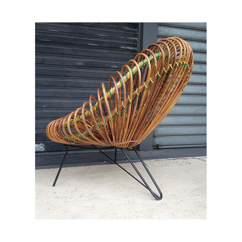 Mid-century armchair in rattan, Janine ABRAHAM - 1960s