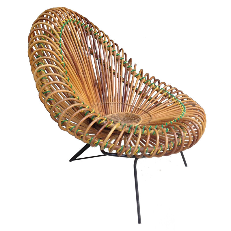 Mid-century armchair in rattan, Janine ABRAHAM - 1960s