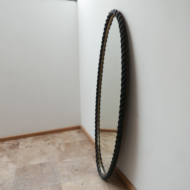 Oval mid-century rope mirror by Audoux-Minet, France 1960s