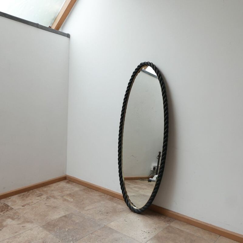 Oval mid-century rope mirror by Audoux-Minet, France 1960s