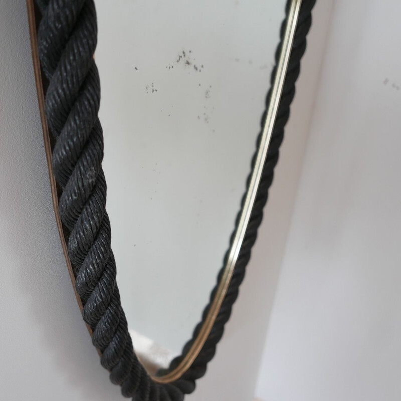 Oval mid-century rope mirror by Audoux-Minet, France 1960s