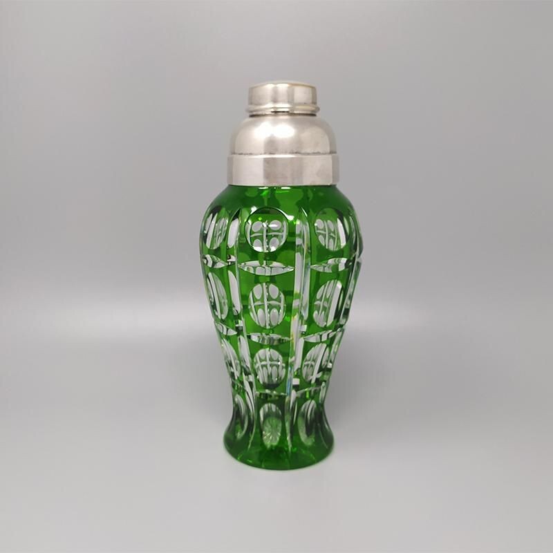 Vintage green bohemian cut crystal cocktail shaker, Italy 1960s