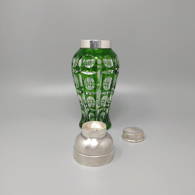 Vintage green bohemian cut crystal cocktail shaker, Italy 1960s