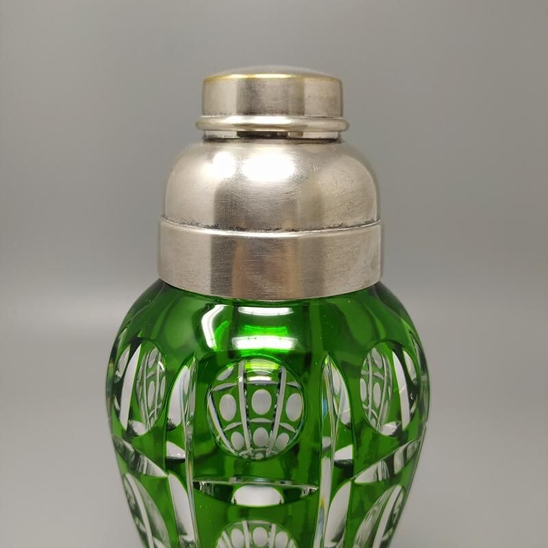 Vintage green bohemian cut crystal cocktail shaker, Italy 1960s