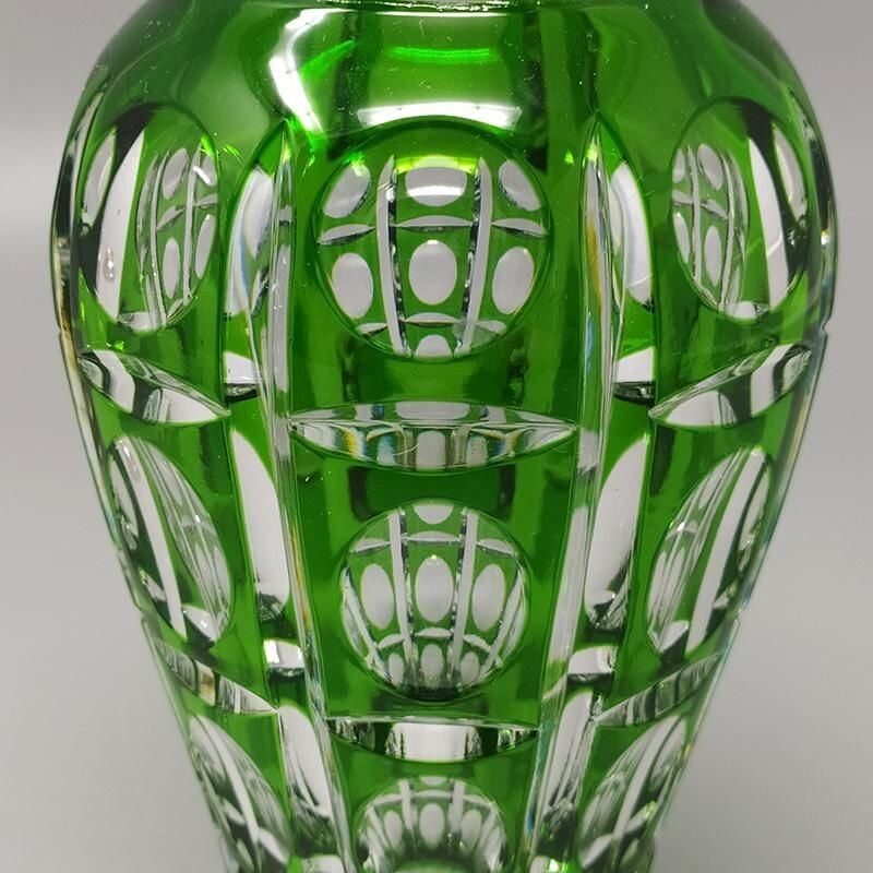 Vintage green bohemian cut crystal cocktail shaker, Italy 1960s