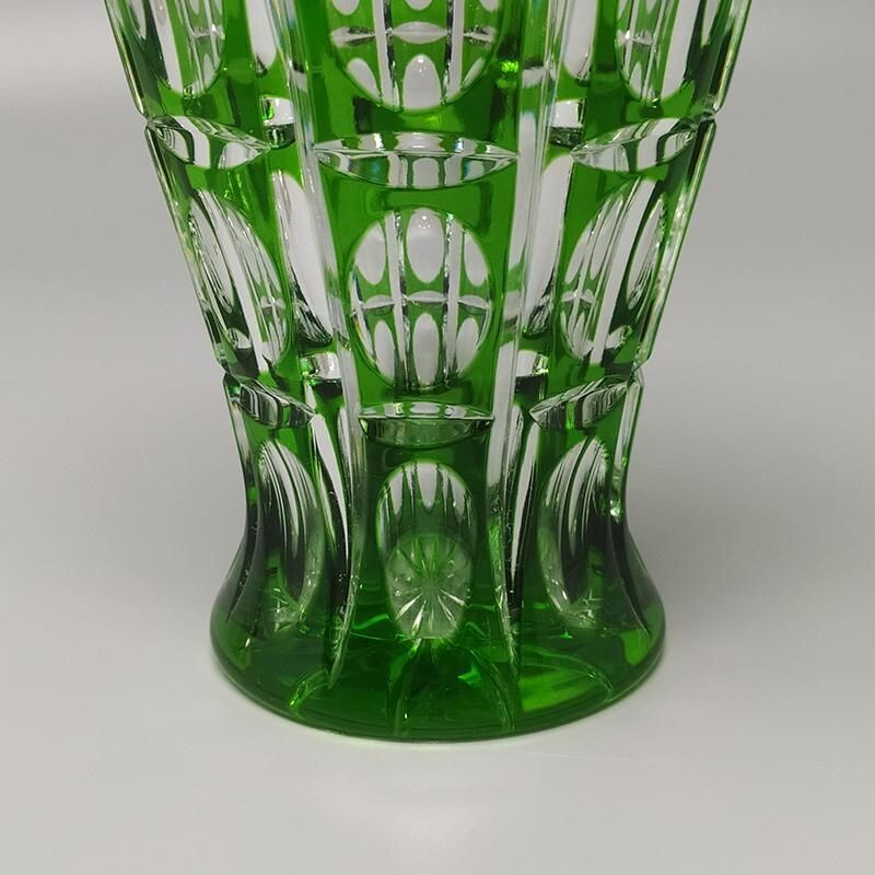 Shaker vert bohème vintage en cristal taillé, Italie 1960