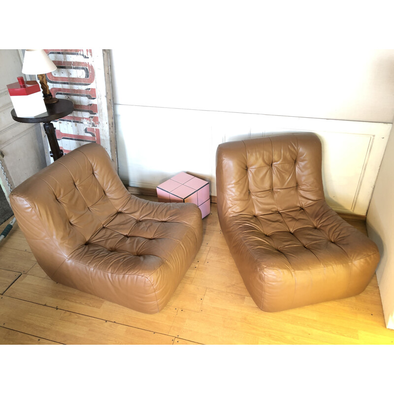 Vintage leather armchair by Togo for Ligne Roset, 1960