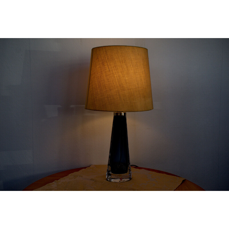 Vintage blue glass table lamp by Carl Fagerlund for Orrefors, Sweden 1960s