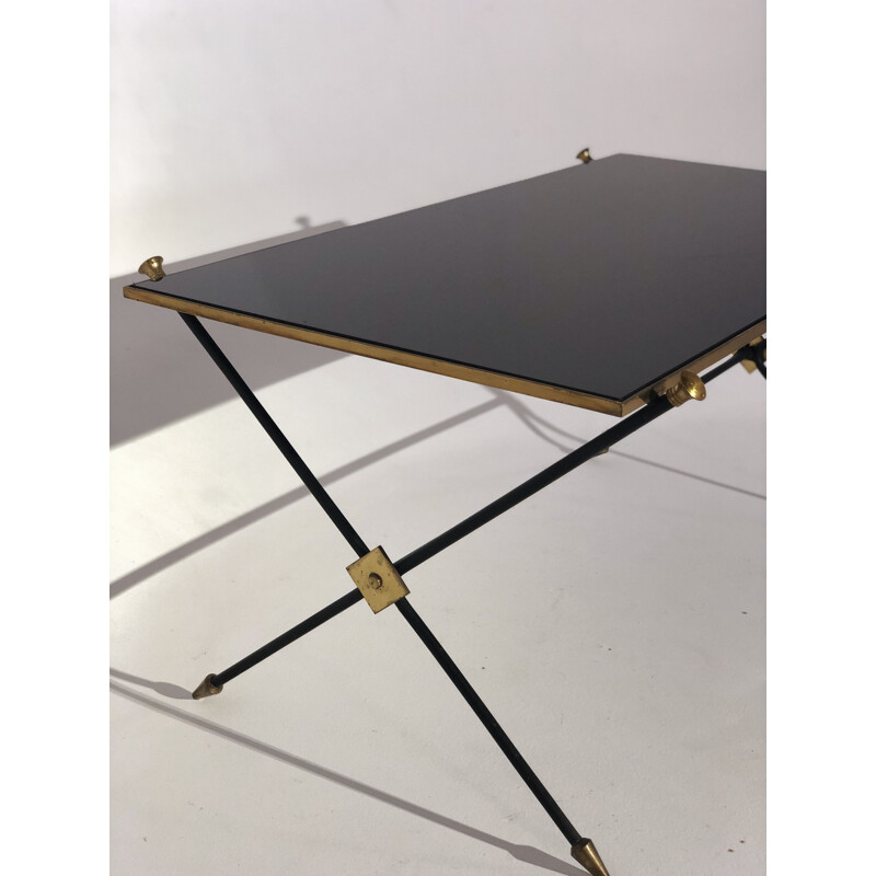 Vintage black metal and brass coffee table by Maison Jansen