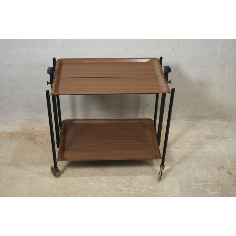 Mid century walnut 2 levels Dinett serving trolley by Bremshey, 1960s