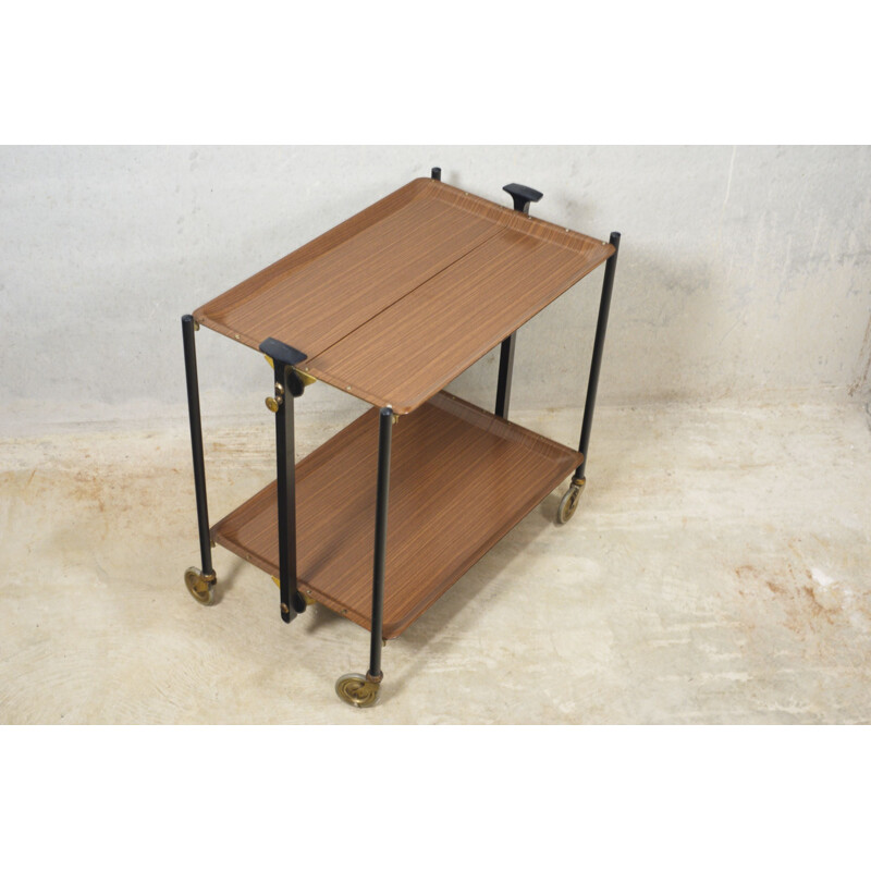 Mid century walnut 2 levels Dinett serving trolley by Bremshey, 1960s