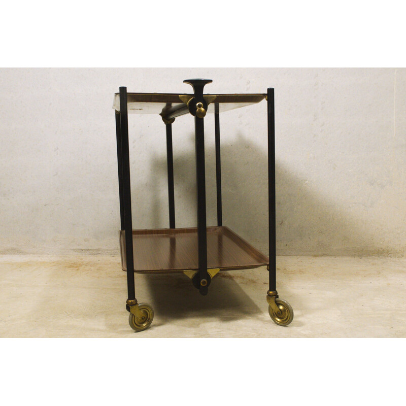 Mid century walnut 2 levels Dinett serving trolley by Bremshey, 1960s