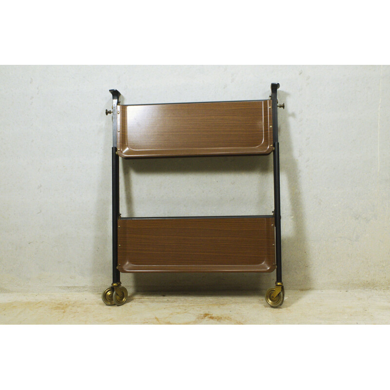 Mid century walnut 2 levels Dinett serving trolley by Bremshey, 1960s