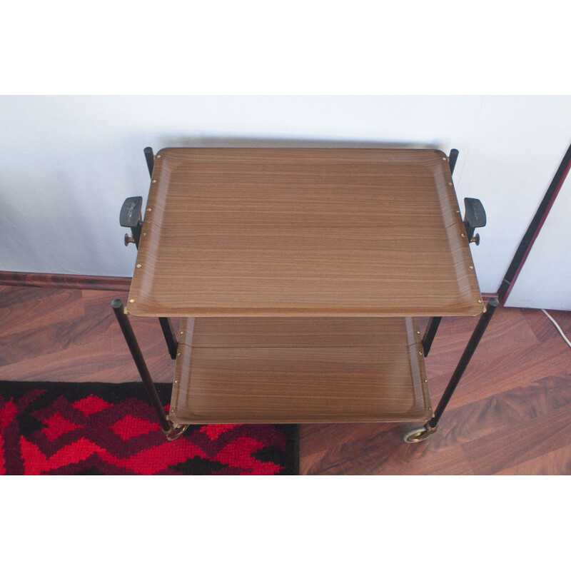 Mid century walnut 2 levels Dinett serving trolley by Bremshey, 1960s