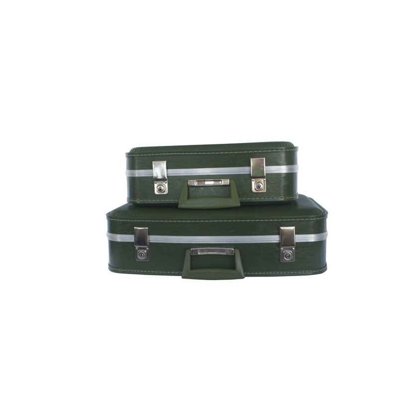 Pair of vintage suitcase green with key for Oldtimer, 1960s