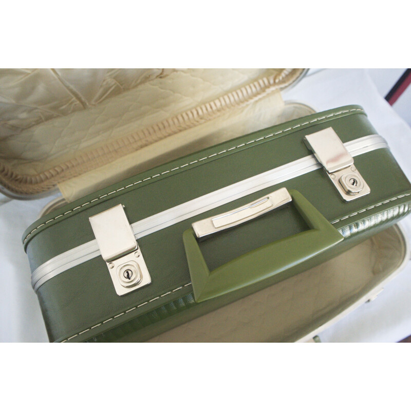 Pair of vintage suitcase green with key for Oldtimer, 1960s