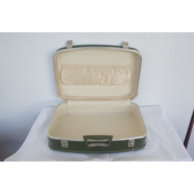 Pair of vintage suitcase green with key for Oldtimer, 1960s