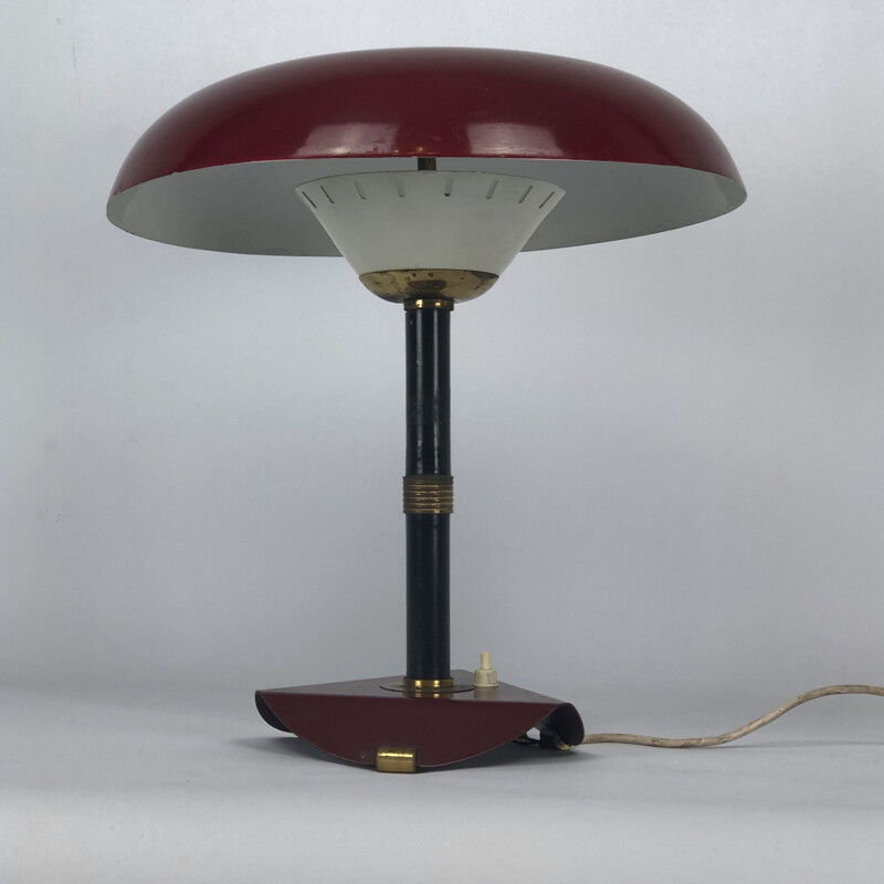Lampe de table italienne vintage en laiton et laque, 1950