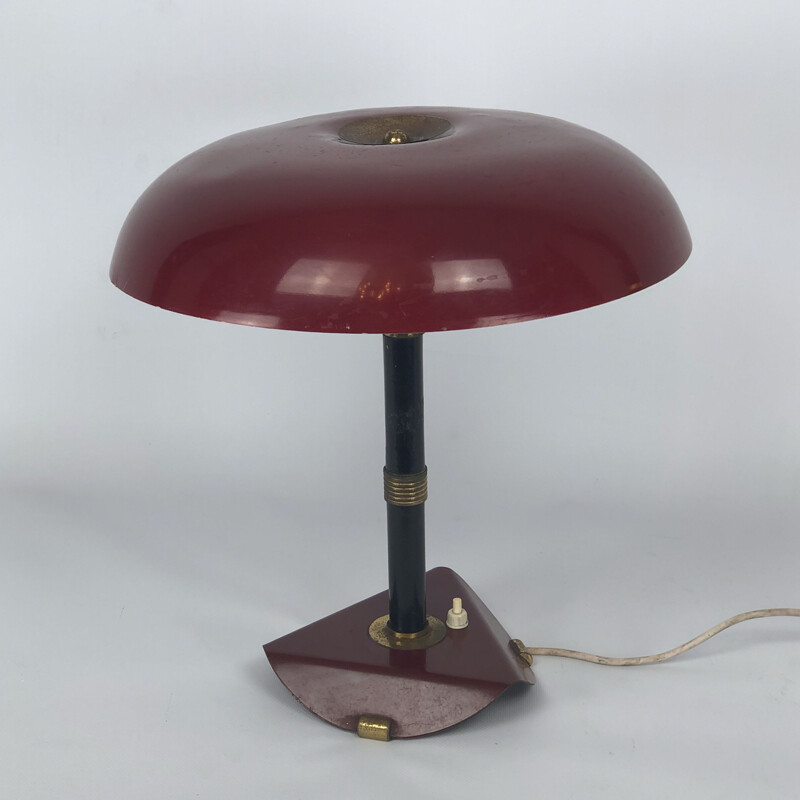 Lampada da tavolo italiana d'epoca in ottone e lacca, 1950