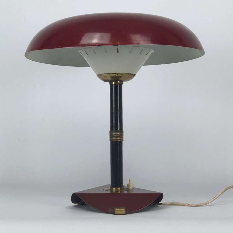 Lampada da tavolo italiana d'epoca in ottone e lacca, 1950