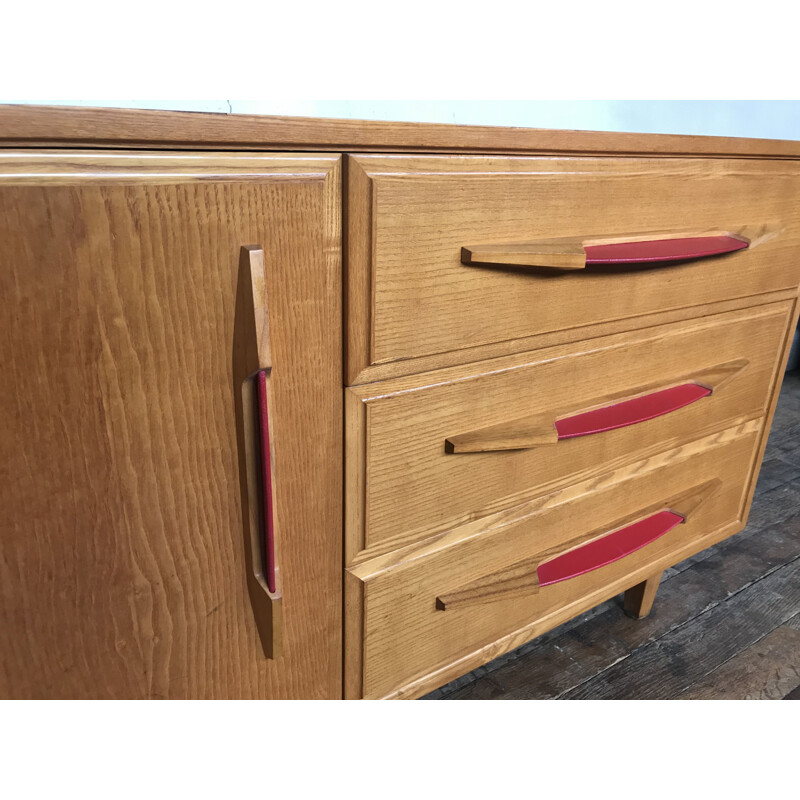 Vintage light wood sideboard with compass legs, Switzerland 1950s