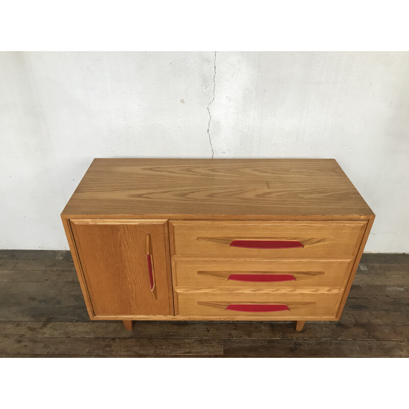 Vintage light wood sideboard with compass legs, Switzerland 1950s