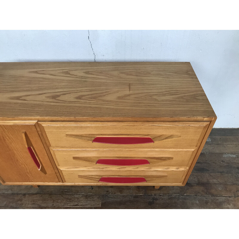 Vintage light wood sideboard with compass legs, Switzerland 1950s