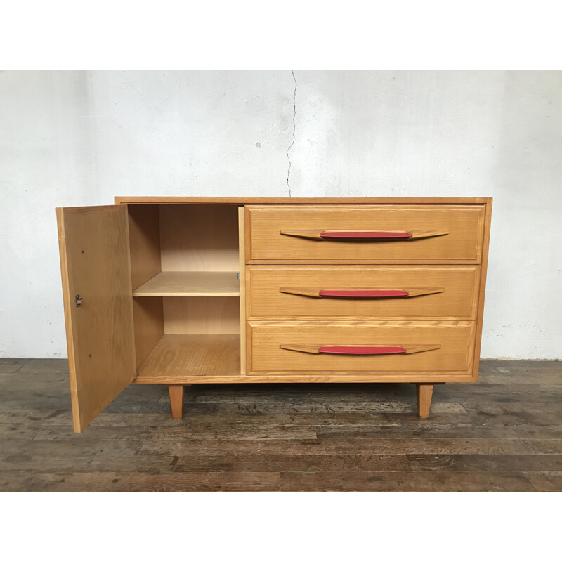 Vintage light wood sideboard with compass legs, Switzerland 1950s