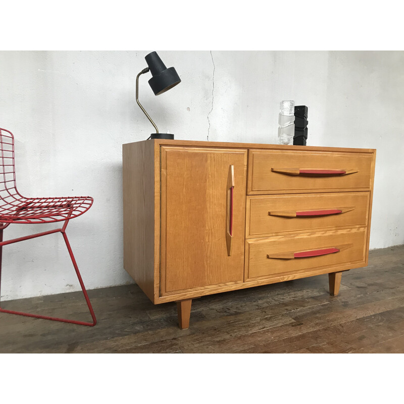 Vintage light wood sideboard with compass legs, Switzerland 1950s