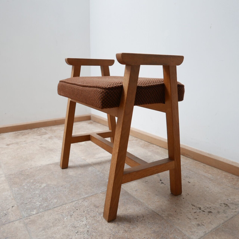 Tabouret vintage en bois de chêne français de Guillerme et Chambron, 1960