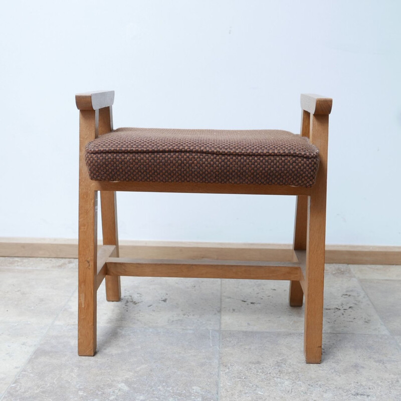 Mid-century French oakwood stool by Guillerme et Chambron, 1960s