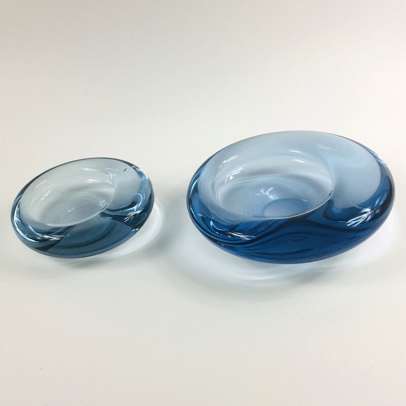 Pair of vintage glass ovoid bowls by Per Lütken for Holmegaard, Denmark 1960s