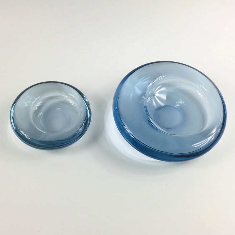 Pair of vintage glass ovoid bowls by Per Lütken for Holmegaard, Denmark 1960s