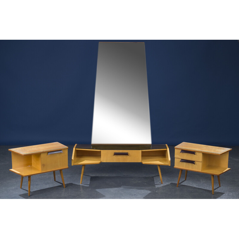 Set of vintage dressing table and 2 night stands, 1960