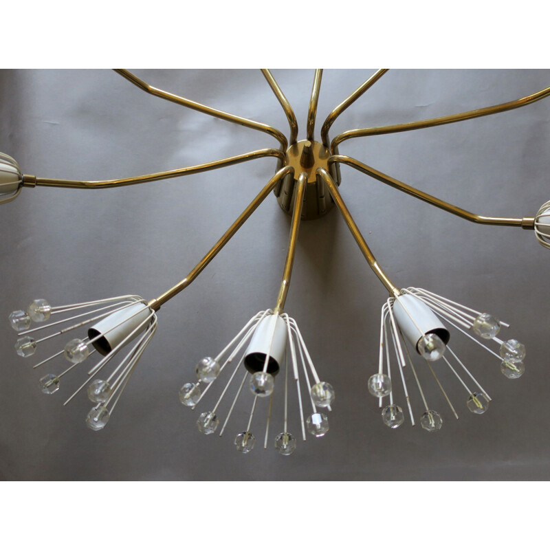 Brass and glass elliptical vintage chandelier by Emil Stejnar for Rupert Nikoll, 1950s
