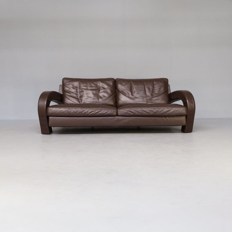 Vintage brown leather sofa for B&B Italia, 1980s