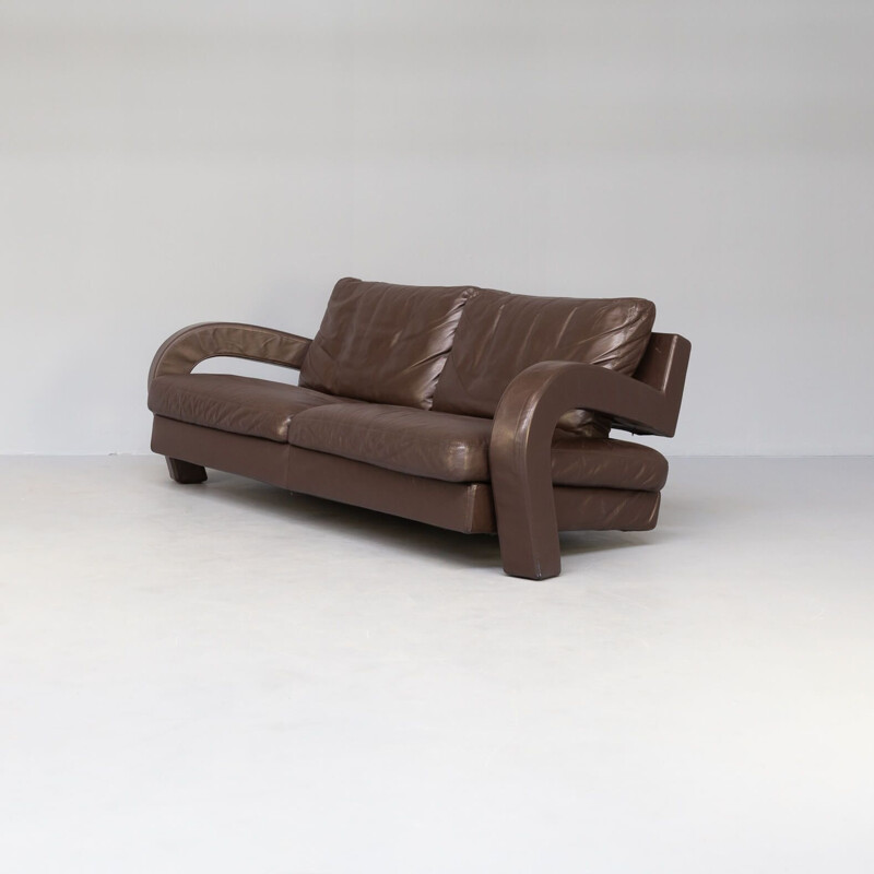 Vintage brown leather sofa for B&B Italia, 1980s