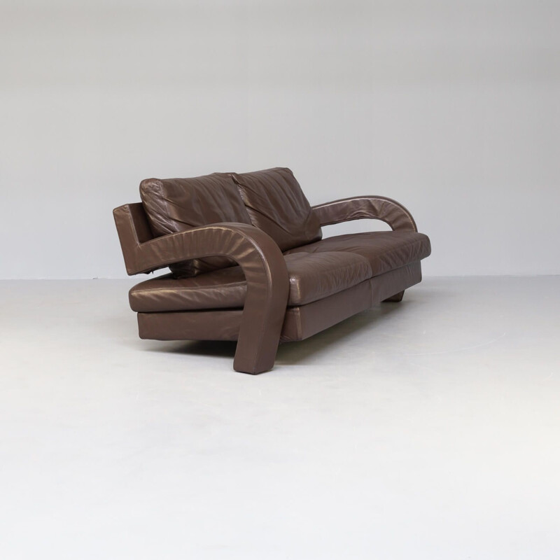 Vintage brown leather sofa for B&B Italia, 1980s