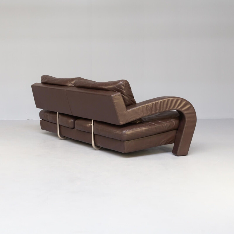 Vintage brown leather sofa for B&B Italia, 1980s