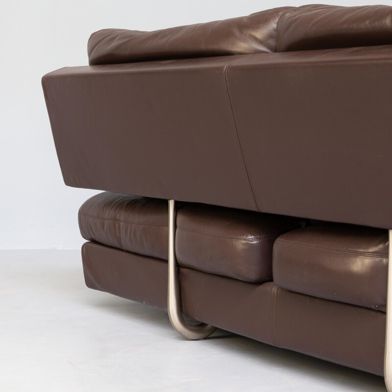 Vintage brown leather sofa for B&B Italia, 1980s