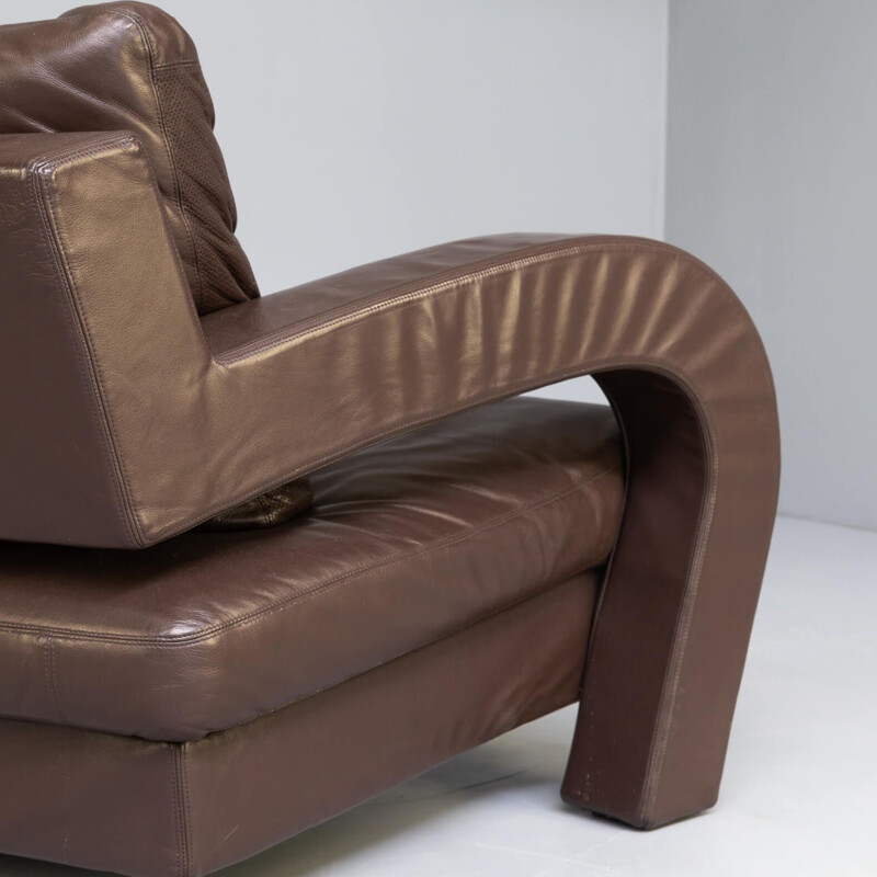 Vintage brown leather sofa for B&B Italia, 1980s